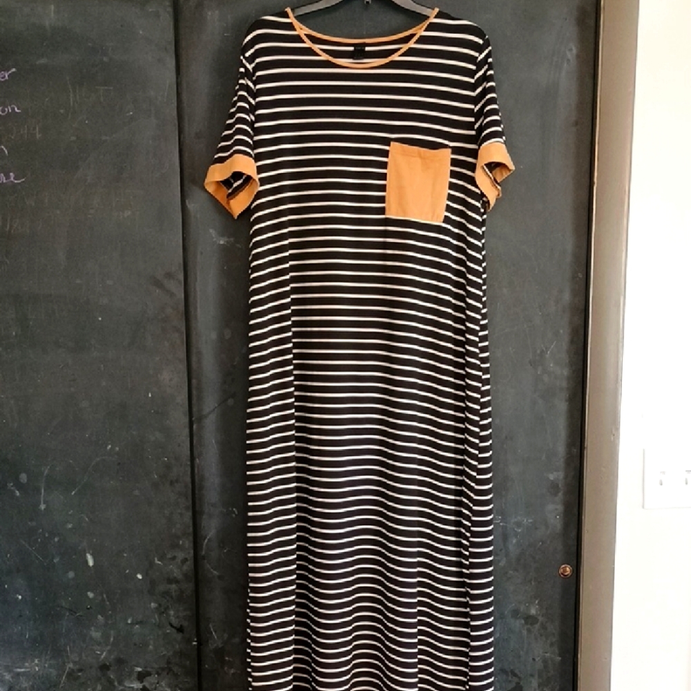 LEAVING SOON SHEIN Black and White Striped Nursing Dress with Tan Trim